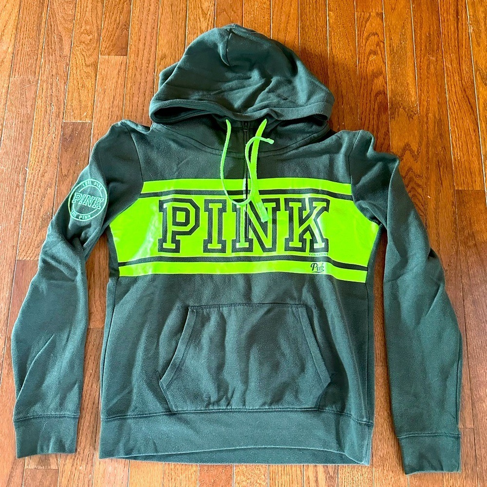 Victoria Secret Pink hoodie quarter zip Medium green‎ pullover